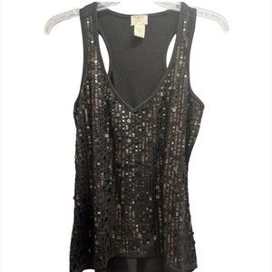 Eyelash Black Sequin Sleeveless Tank